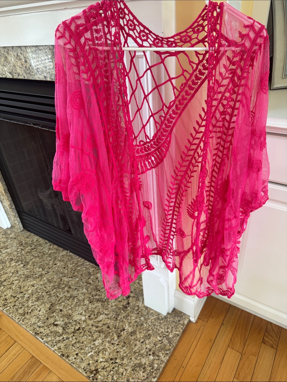 Hot Pink Sheer Embroidered Kimono Cover-Up One Size